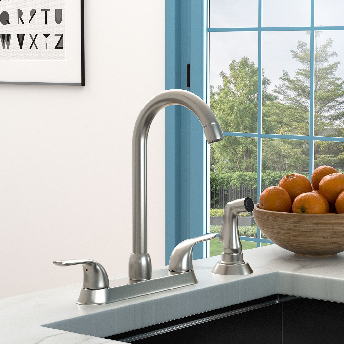 Kitchen Sink Faucet With 2 Handles And Pull Out Side Sprayer, 4 Hole Installation Daily Nest