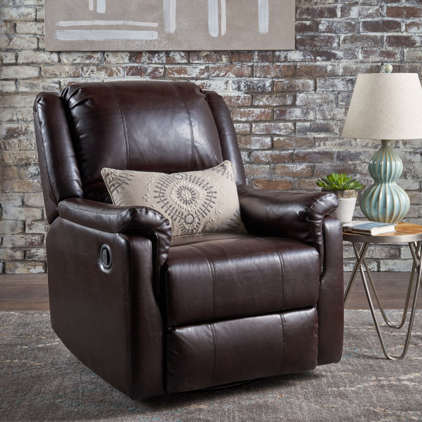Glider Recliner With Swivel, Manual Reclining Chair Noble House