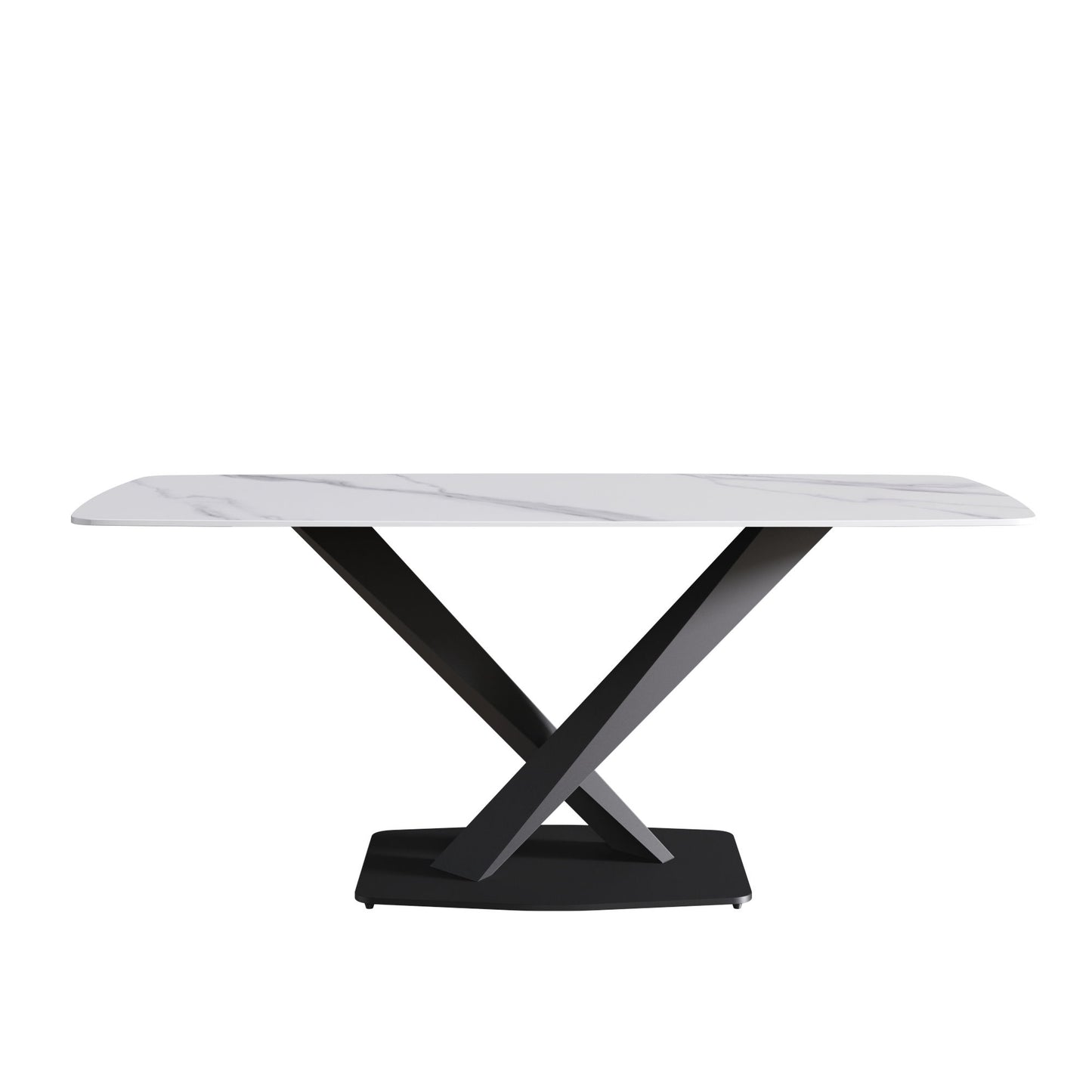 70.87" Modern Artificial Stone White Curved Black Metal Leg Dining Table, Can Accommodate 6-8 People - White / Black Home Essentials