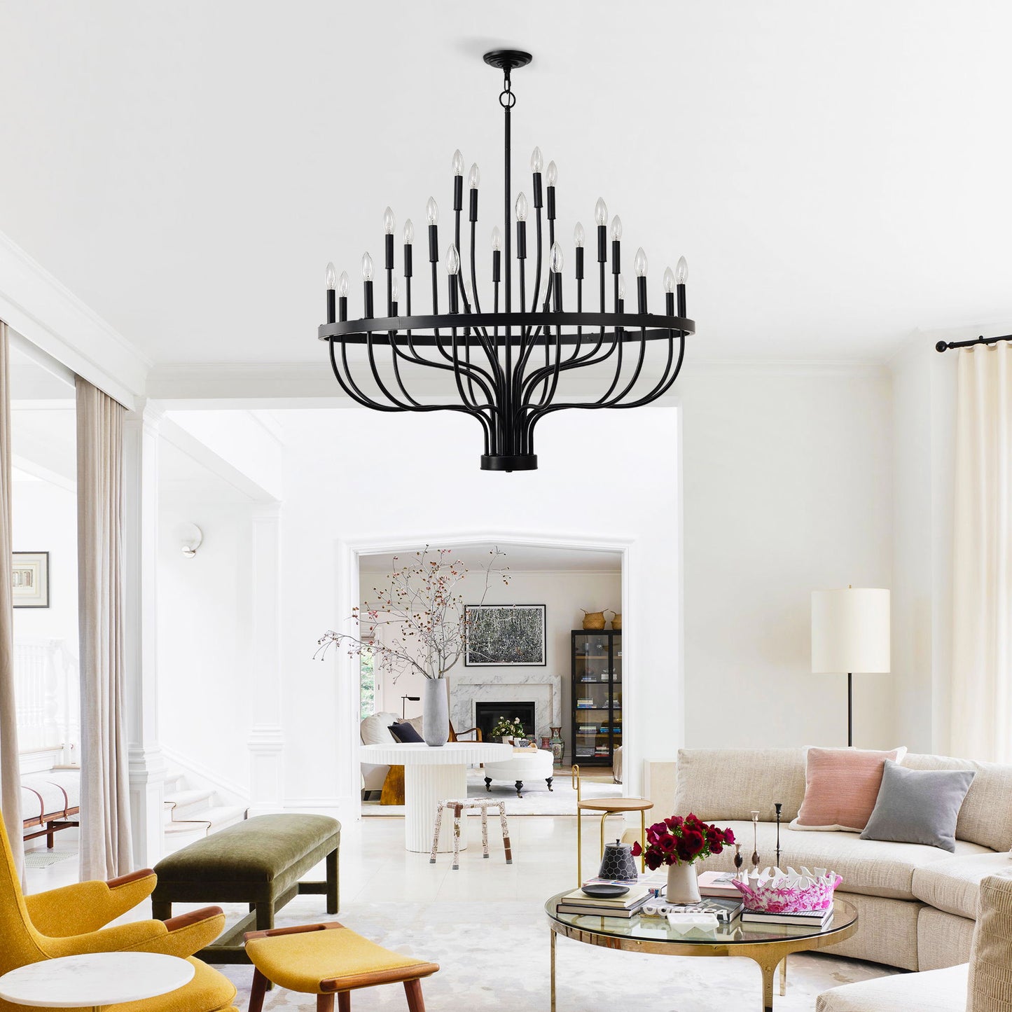 24 Light Chandelier Industrial Iron Candle Chandelier Modern Suspended Farmhouse Chandeliers Pendant Light Fixtures For Dining Room Bedroom Living Room Kitchen Island Foyer E12 Bulb (No Include) - Black Daily Nest