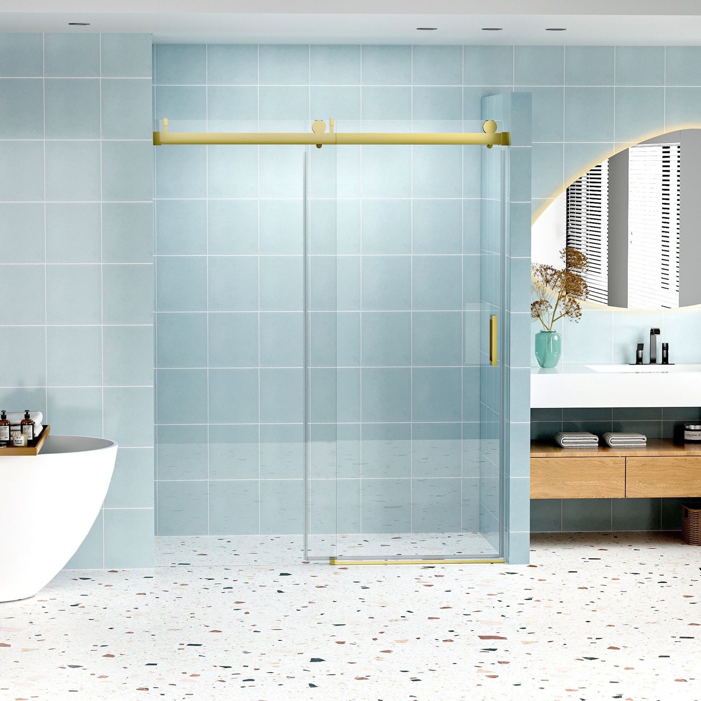 Frameless Soft-Closing Shower Door, 1/4" (6 Mm) Tempered Glass Single Sliding With Explosion Proof Coating Daily Nest