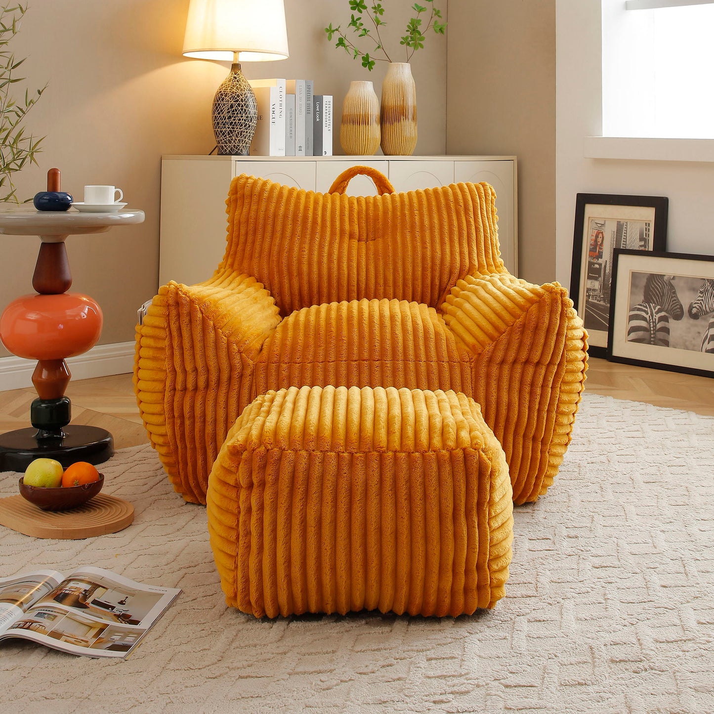 Giant Plush Bean Bag Chair With Armrests And Footstool Home Essentials