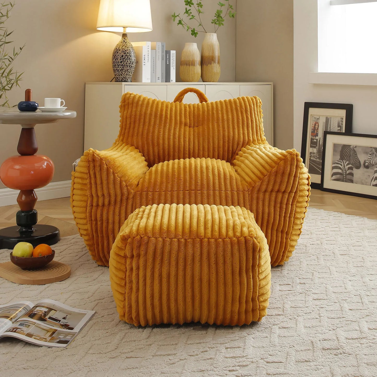 Giant Bean Bag Chair With Armrests And Footstool Home Essentials