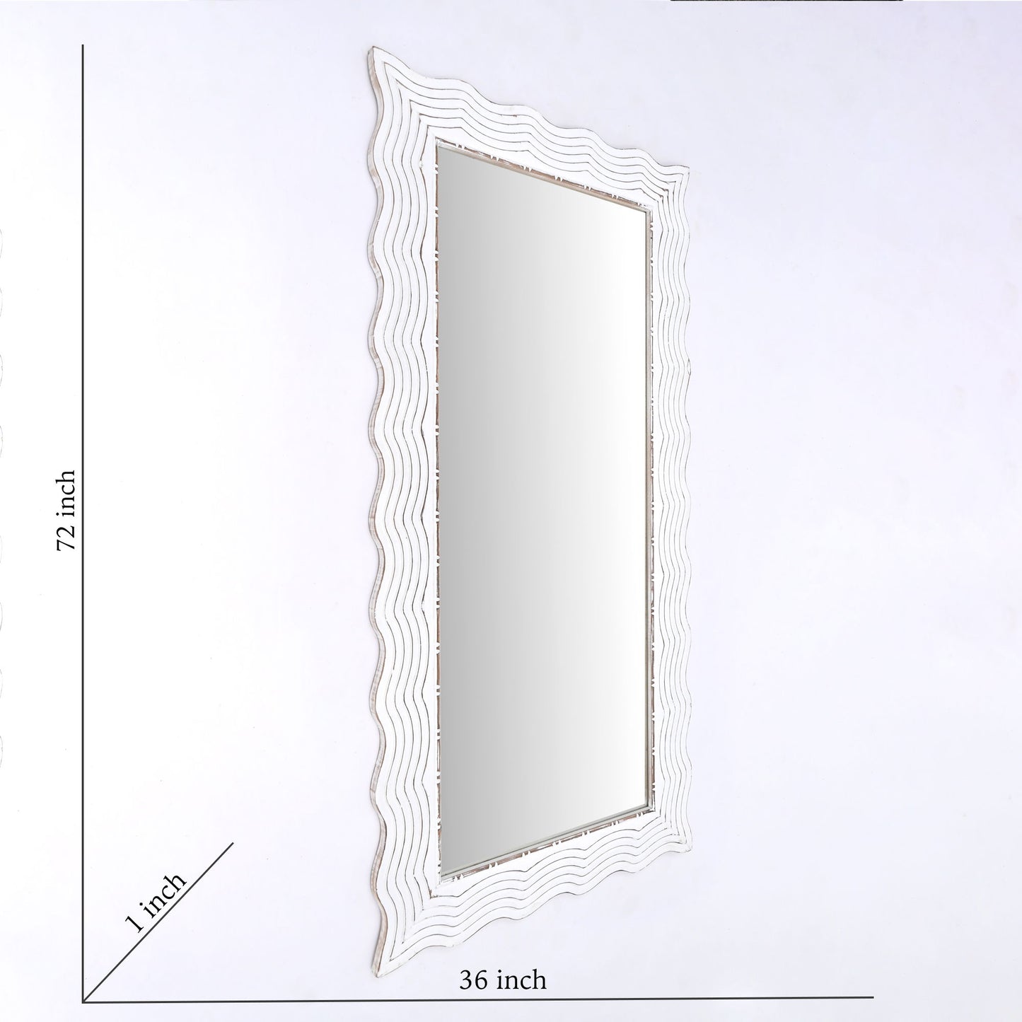 Handcarved Wave Design Rectangle Mirror Accent Enhancing Space - Antique White Daily Nest