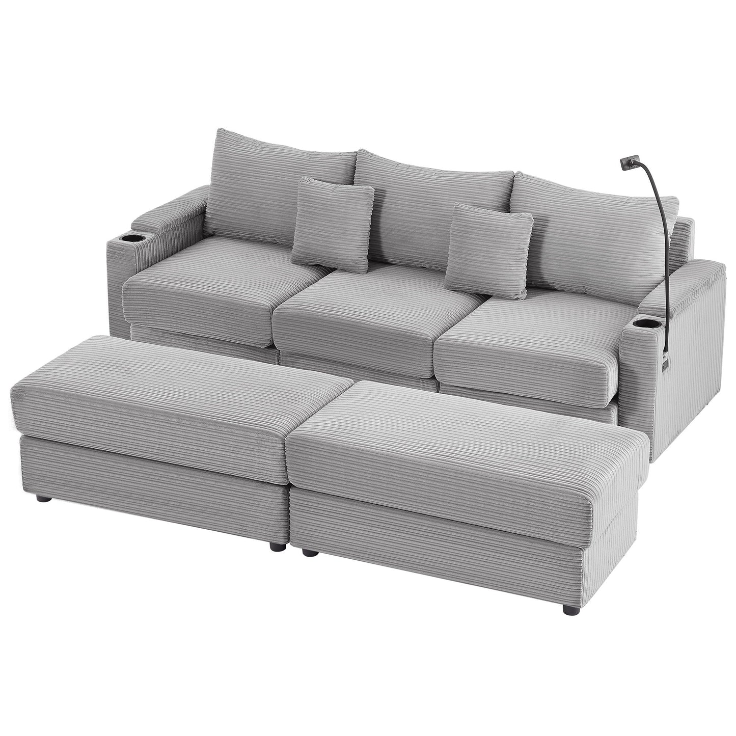 Modern Style Loveseat Sofa Sectional Sofa Couch With Storage Space, A Movable Ottoman, Two USB Ports, Two Cup Holders, A Phone Holder For Living Room Hearth and Haven