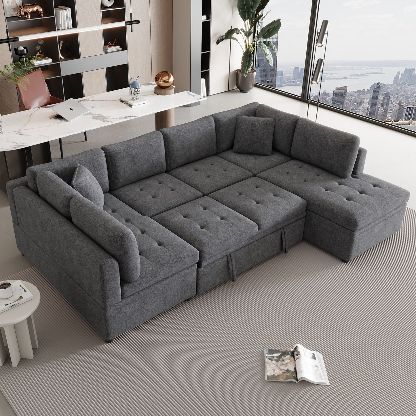 Oversized Sectional Sofa U-Shaped Sofa Couch Pull-Out Sofa Bed With Two Throw Pillows For Living Room Hearth and Haven
