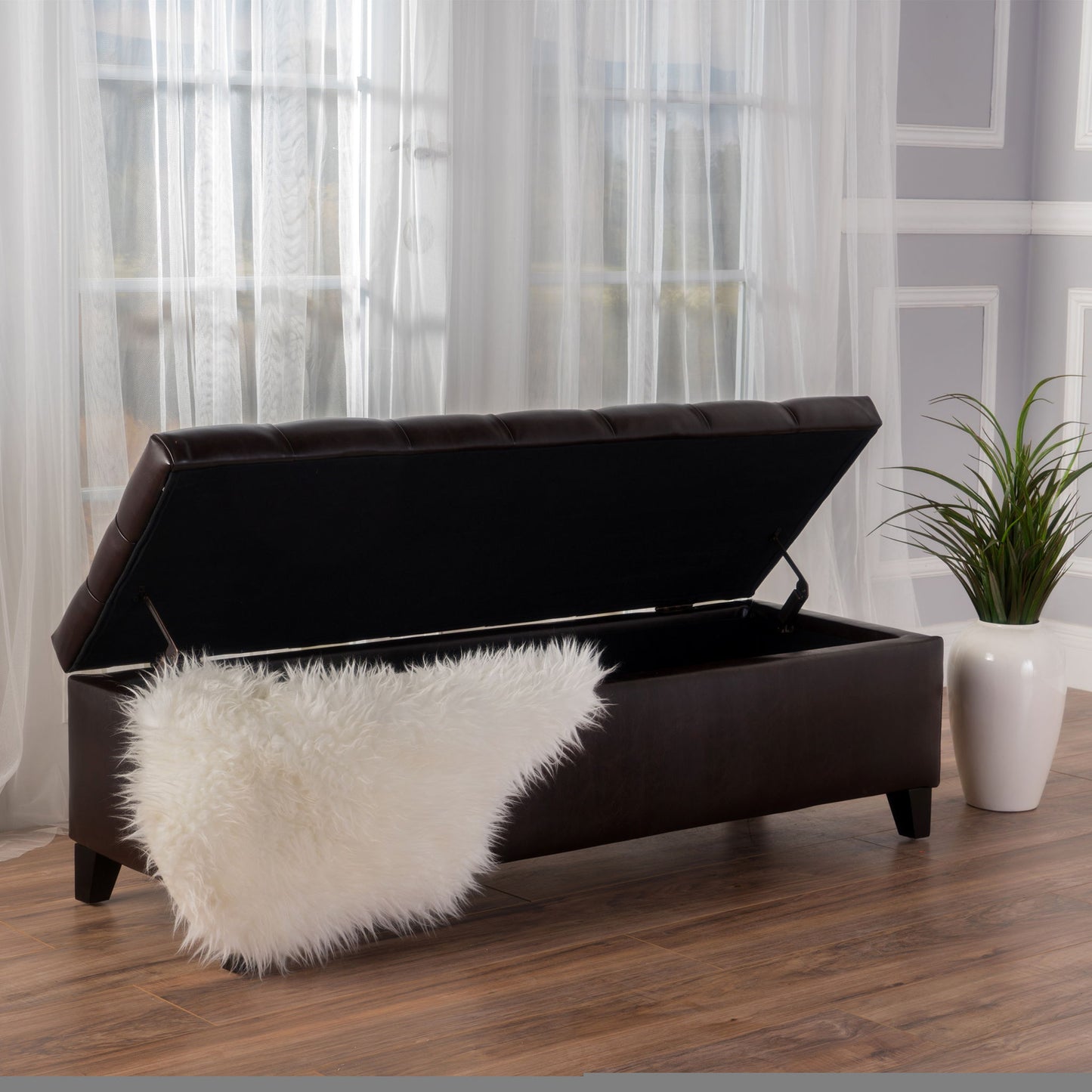 Nebulous - Upholstered Ottoman With Storage And Diamond Tufted Seat - Brown Noble House