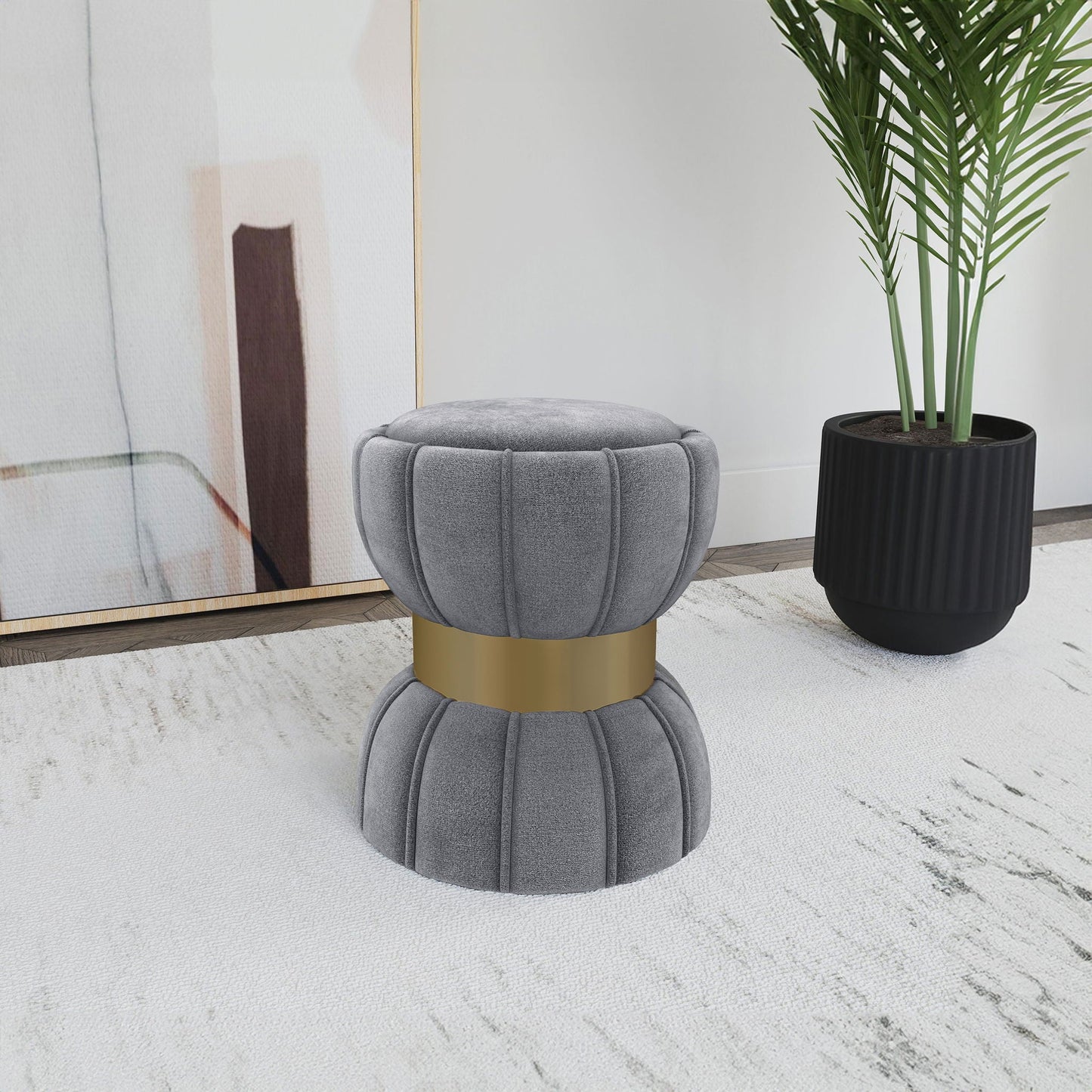 Round Upholstered Ottoman Pouf With Velvety Soft Upholstery Home Essentials