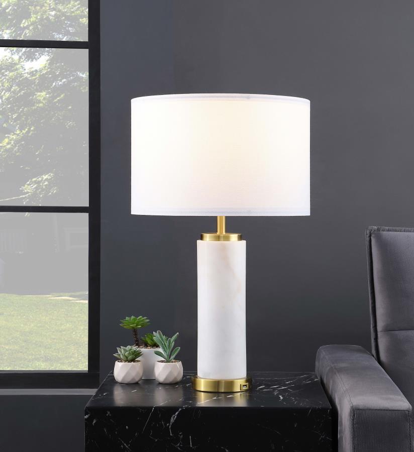 Lucius - Drum Shade Marble Body Table Lamp - White Coaster Fine Furniture