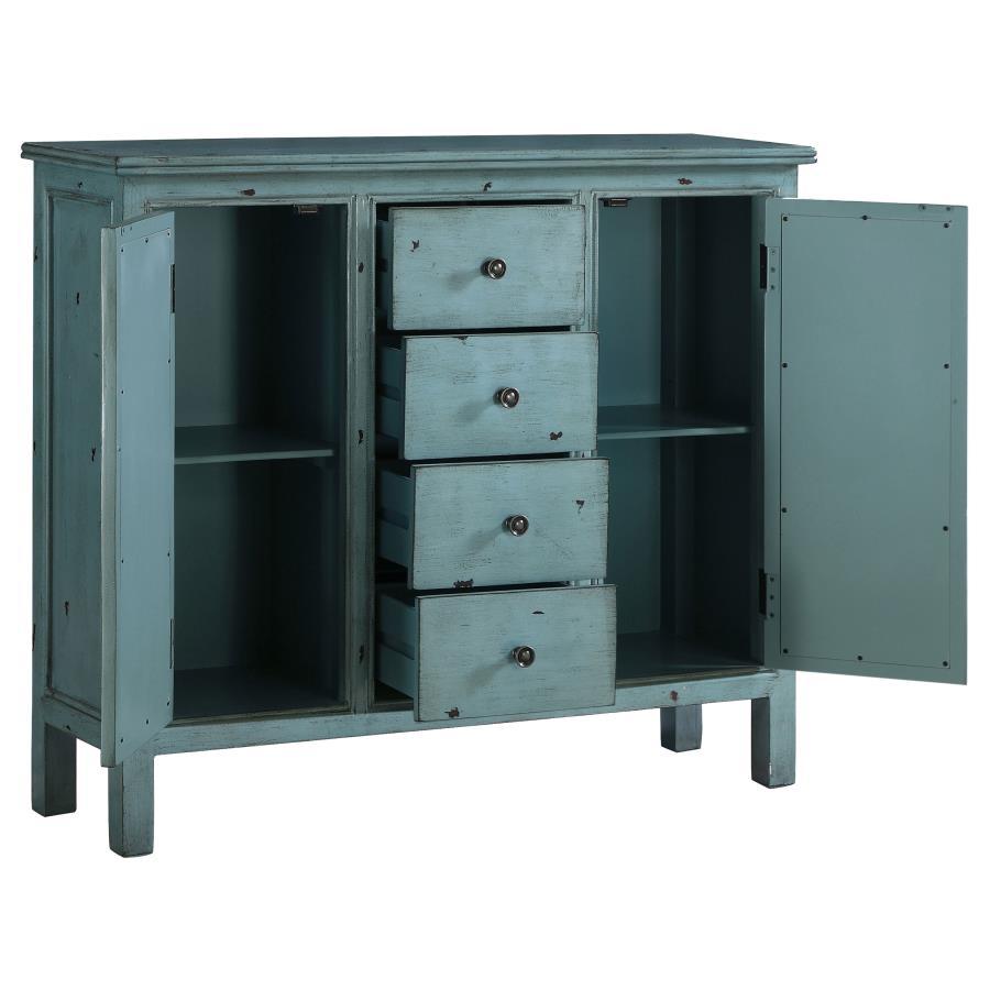 Rue - 4-Drawer Wood Trellis Accent Storage Cabinet - Blue CoasterEveryday