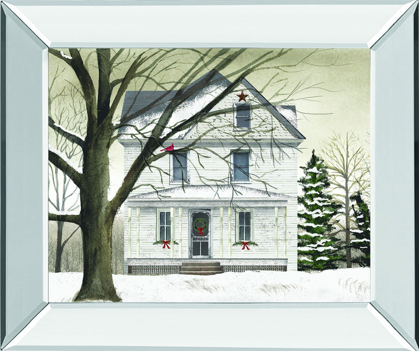 Winter Porch By Billy Jacobs - Mirror Framed Print Wall Art - Pearl Silver - Snoozhouse