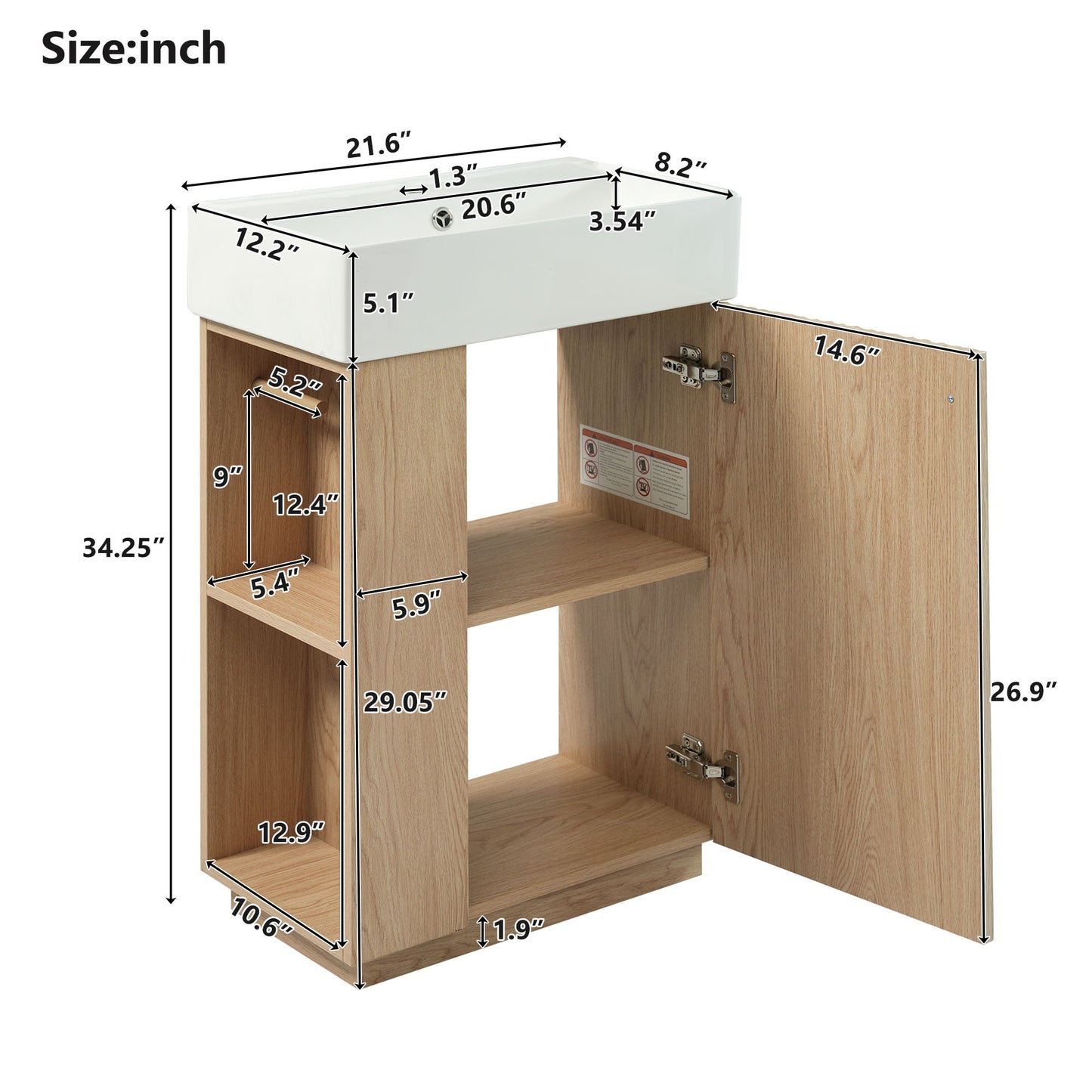 Bathroom Vanity With Sink, Freestanding Wood Grain Cabinet With Storage Hearth and Haven