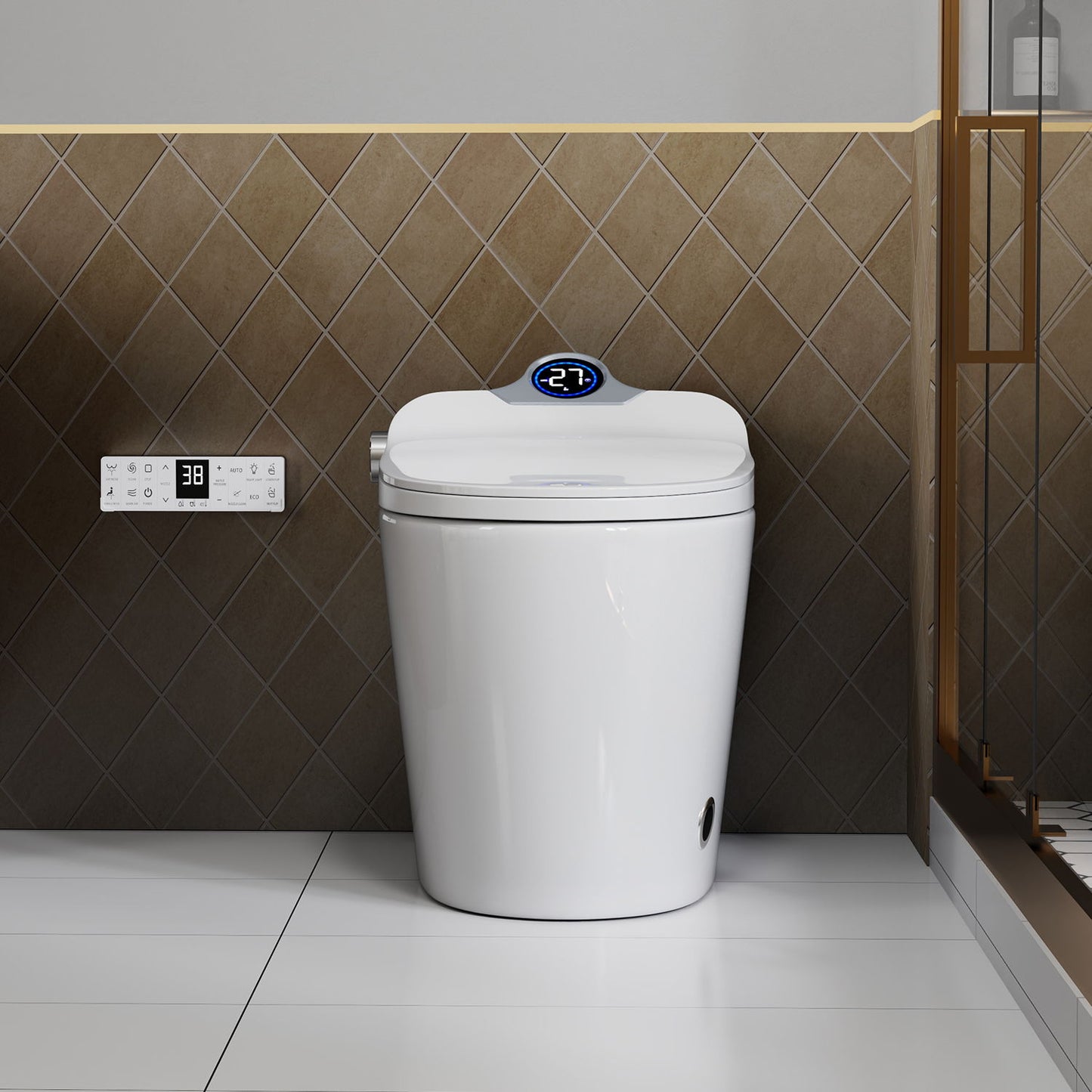 Smart Toilet Bidet Combo With Foot Sensor, LED Display, Heated Seat And Airflow, Ceramic - White Daily Nest
