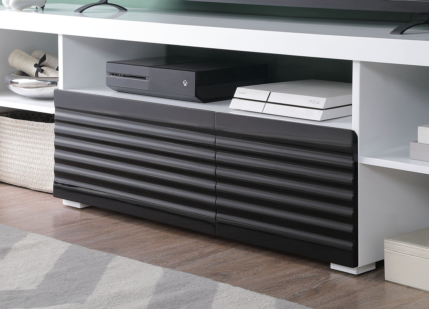 Buck II - High Gloss TV Stand - White / Black Acme