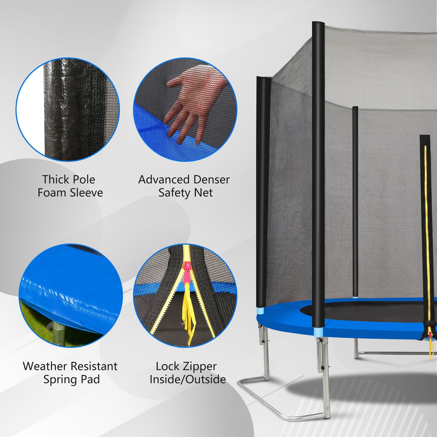 Yc 8Ft Trampoline Outer Net With Soft Basketball Board, Ball And Inflator - Blue Daily Nest
