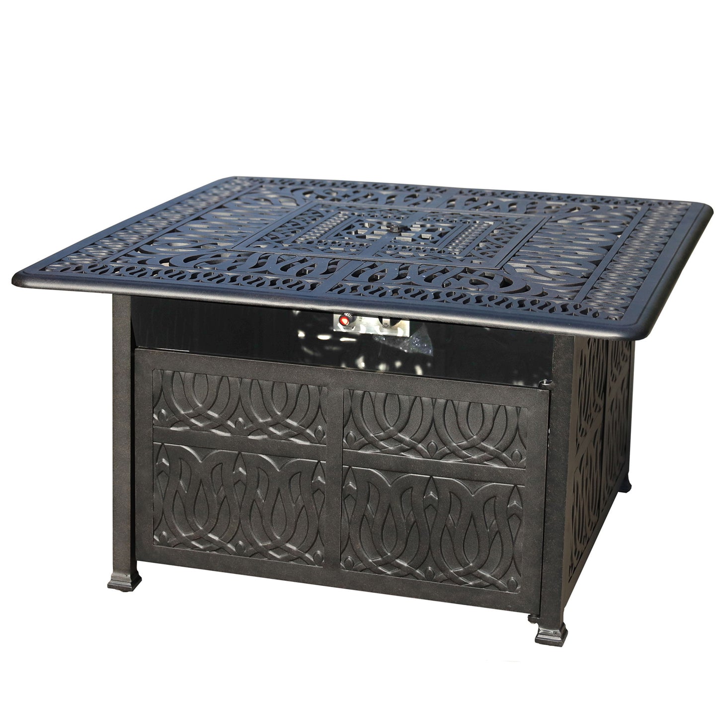 Elegant Cast Aluminum Square Fire Table With Fire Glass And Cover - Antique Bronze Home Essentials