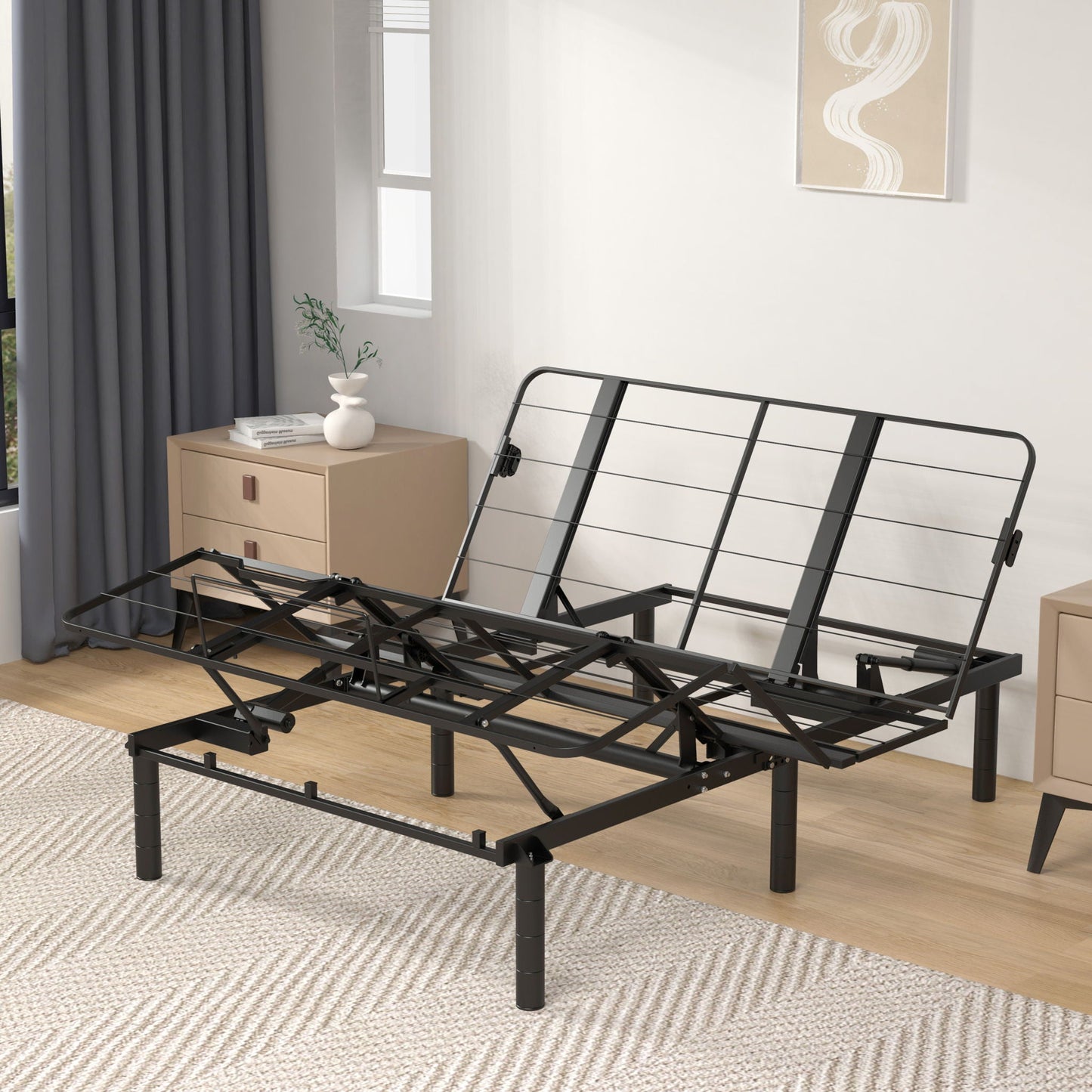Zero Clearance Adjustable Bed Base Frame With Quiet Motor And Dual USB Ports, Queen Size - Black Home Essentials