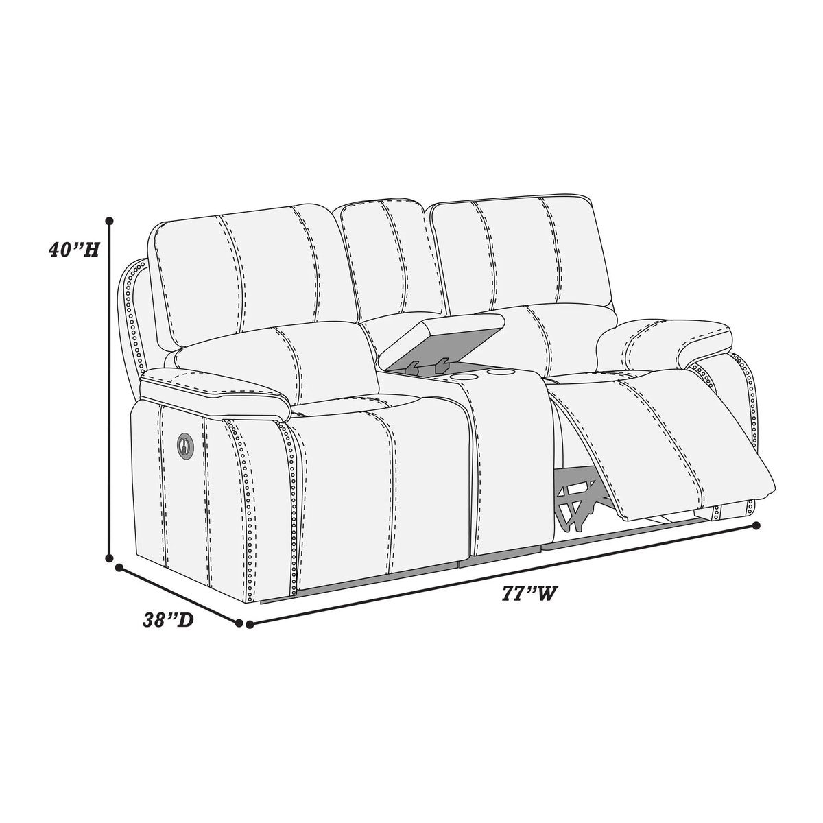 Power Reclining Loveseat With USB Port Leather Upholstered, Built In Cup Holder - Chocolate Home Essentials
