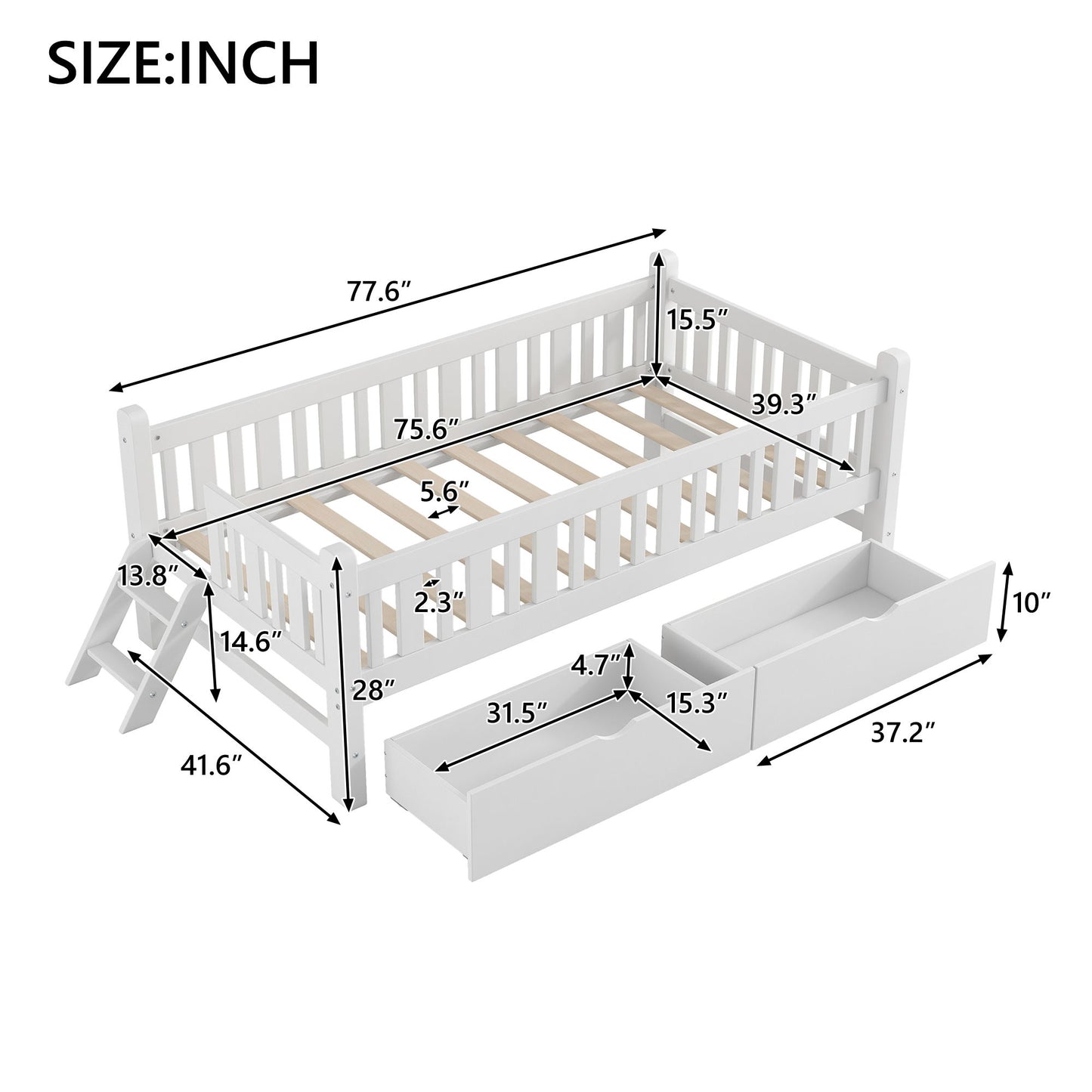 Platform Bed With Guardrail And 2 Drawers Hearth and Haven