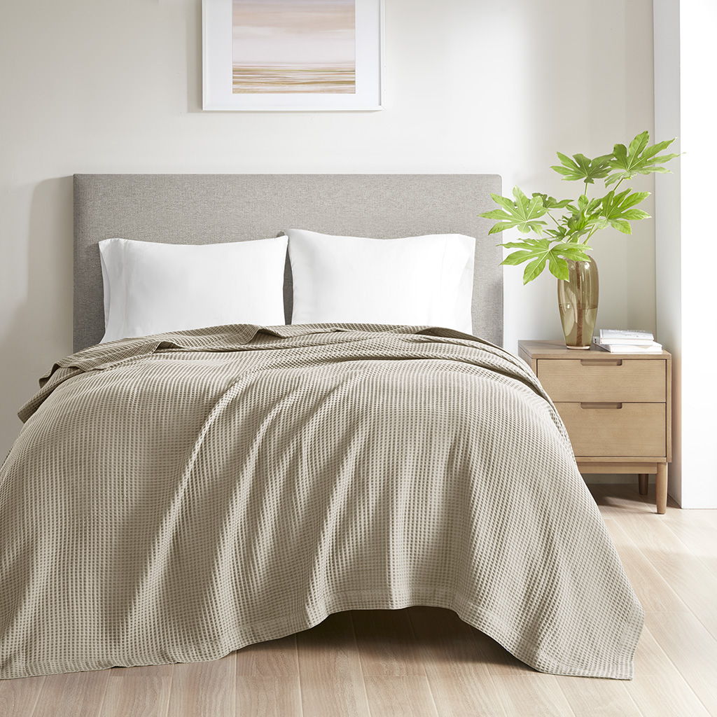 Waffle Weave - Twin Cotton Blanket - Khaki Madison Park