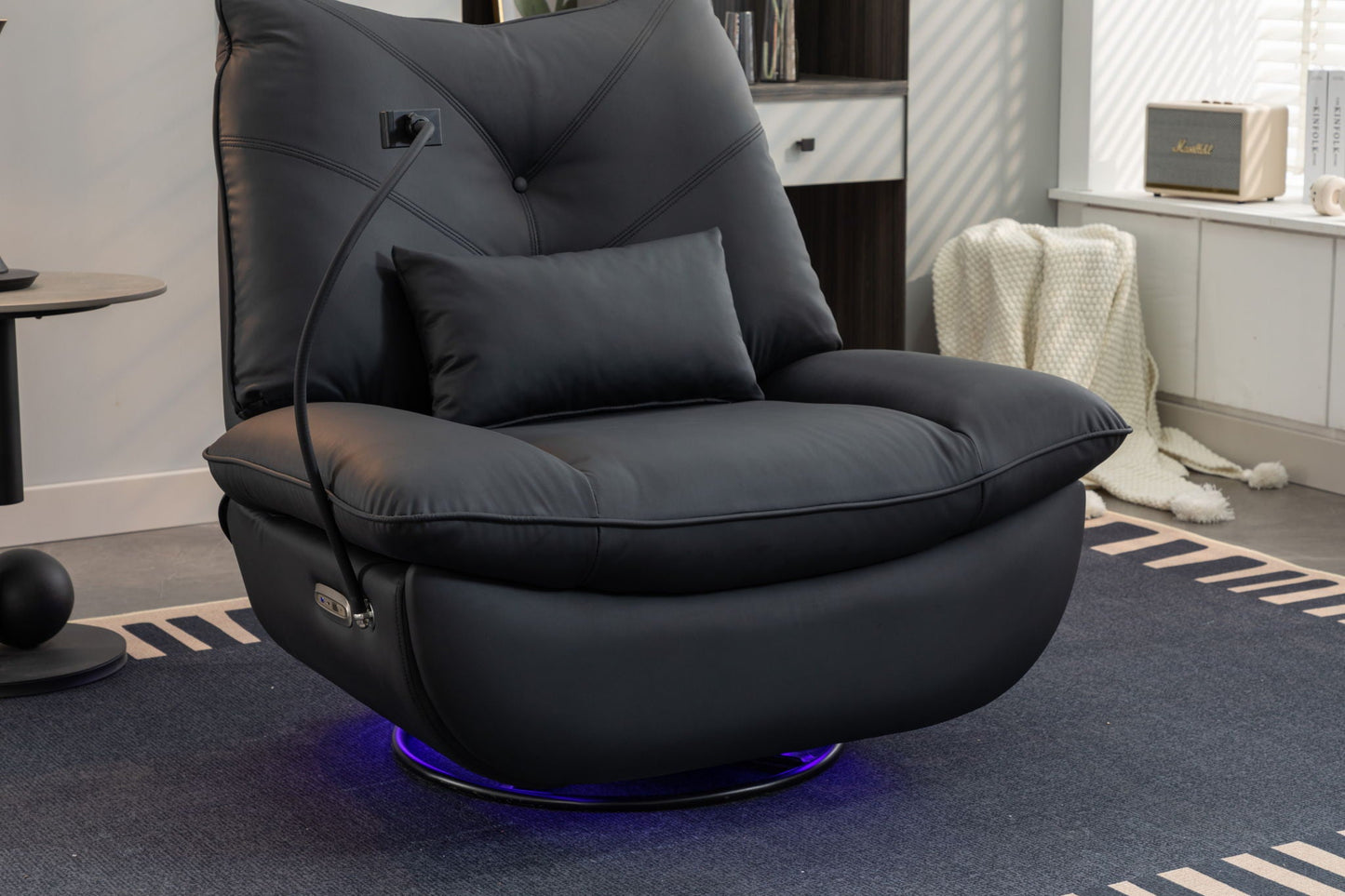270 Swivel Glider Recliner Chair, Power Recliner Rocking Chair, USB Port Charge For Nursery Chair With Atmosphere Lamp For Living Room Bedroom Apartment Home Essentials