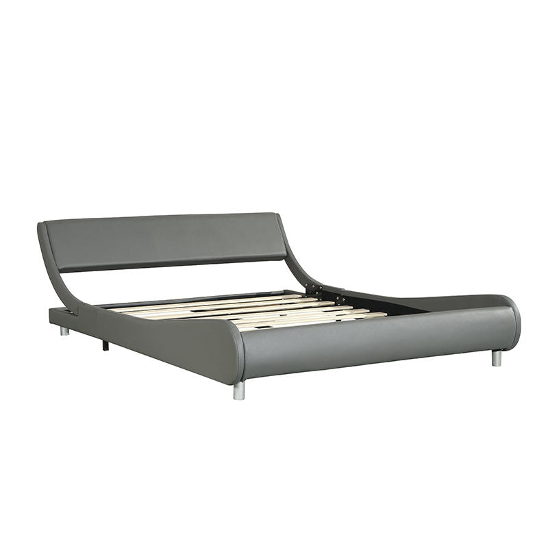Queen Size Upholstered Platform Bed Frame, Curve Design, Wood Slat Support, No Box Spring Needed - Gray Home Essentials