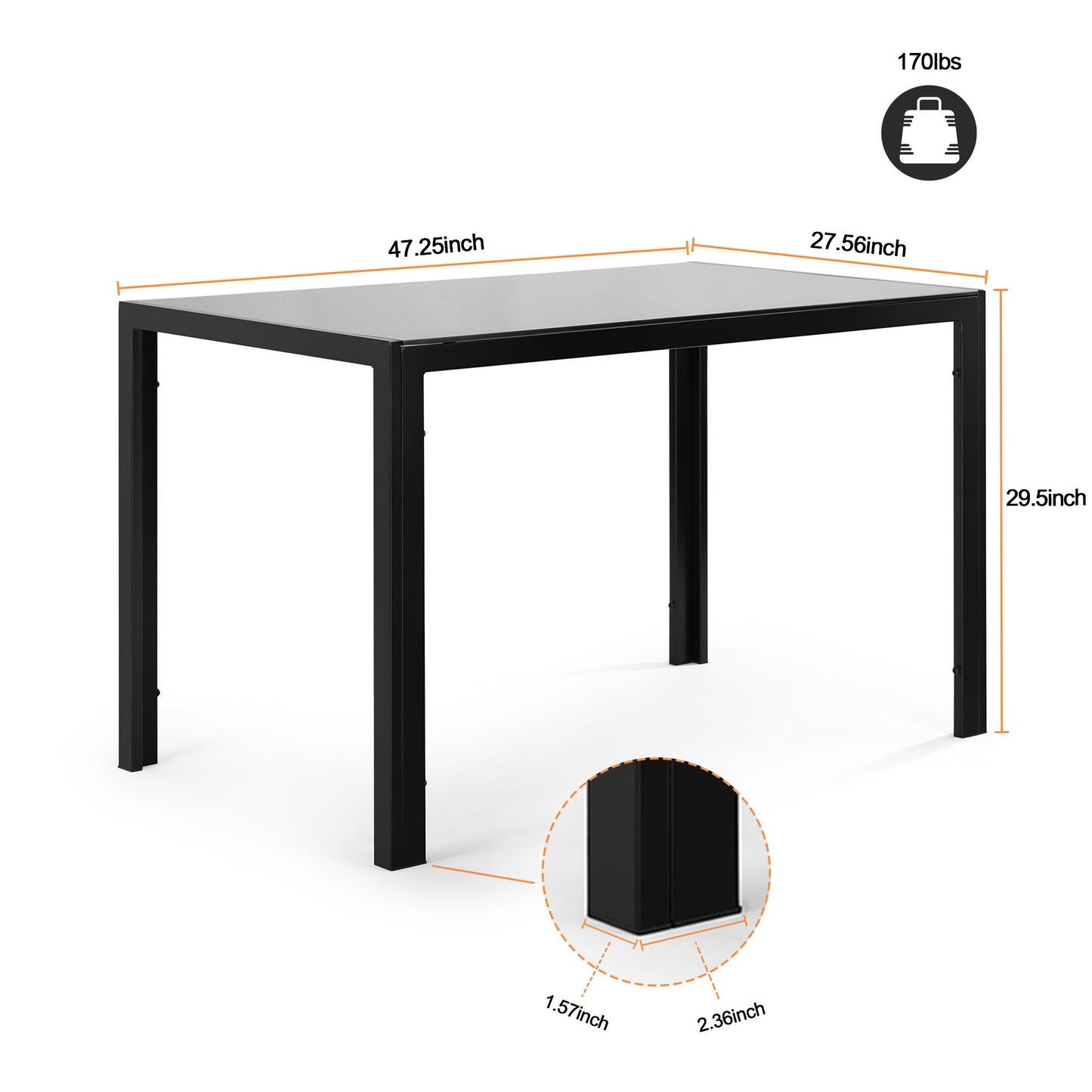 5 Pieces Dining Table Set For 4, Kitchen Room Tempered Glass Dining Table, 4 Faux Leather Chairs - Black Home Essentials