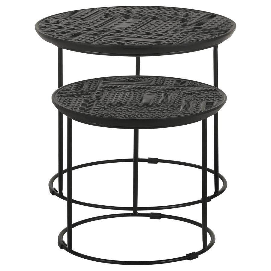 Loannis - 2 Piece Round Mango Wood Nesting Table - Matte Black CoasterEssence