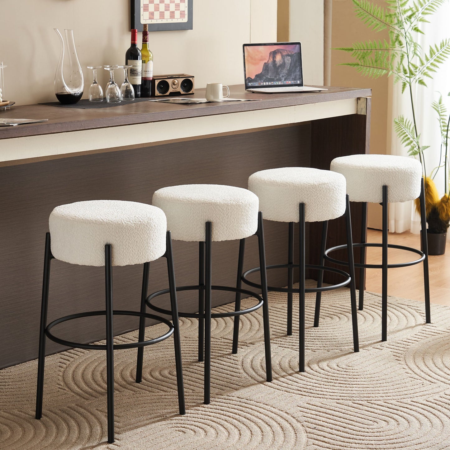 Round High Bar Stools (Set of 2), Contemporary Upholstered Dining Stools For Kitchens, Coffee Shops And Bar Stores Home Essentials