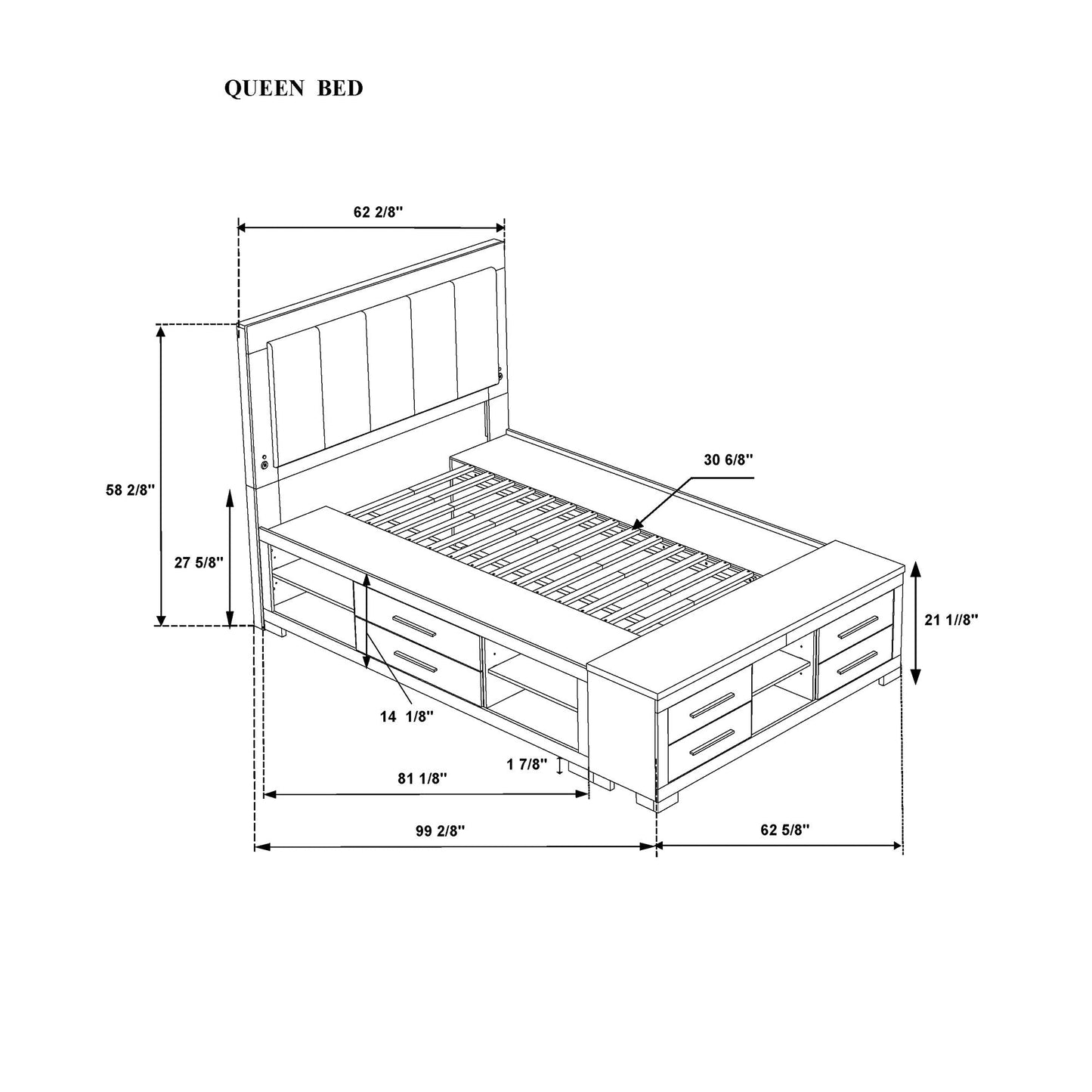 Emilia - Bed With Storage And LED Lighting Global Furniture USA