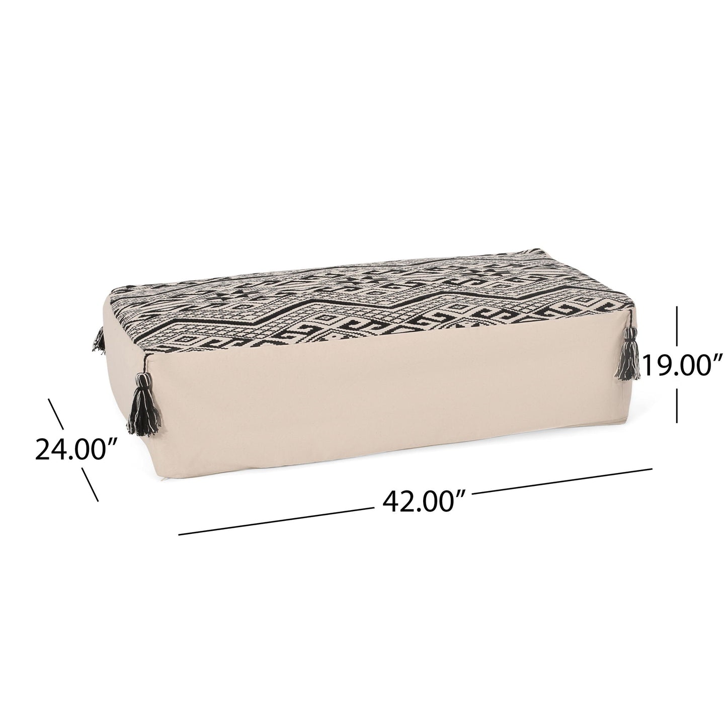 Kiki - Rectangular Pouf Ottoman Floor Cushion Natural - Black Home Essentials
