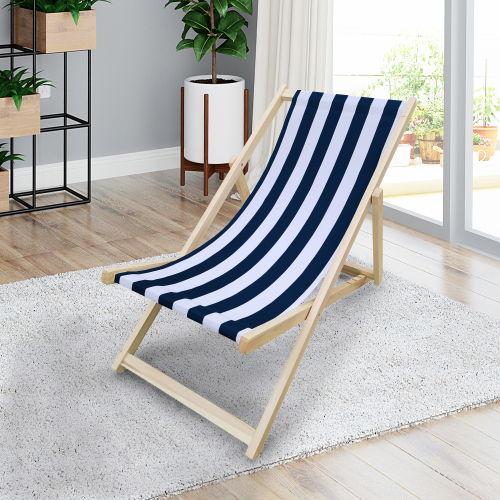 Sling Folding Chaise Lounge Chair - Stripe Blue Home Essentials