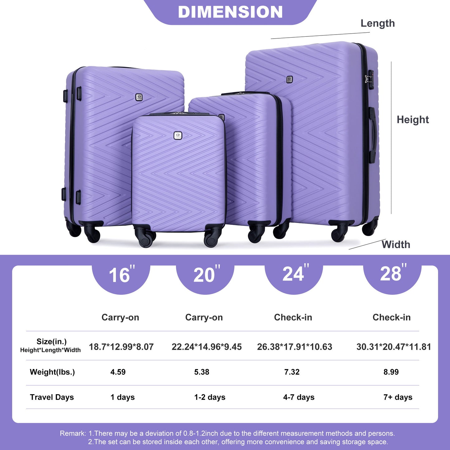 Luggage 4 Piece Lightweight Suitcase With Rotating Wheels With Tsa Lock, Daily Nest