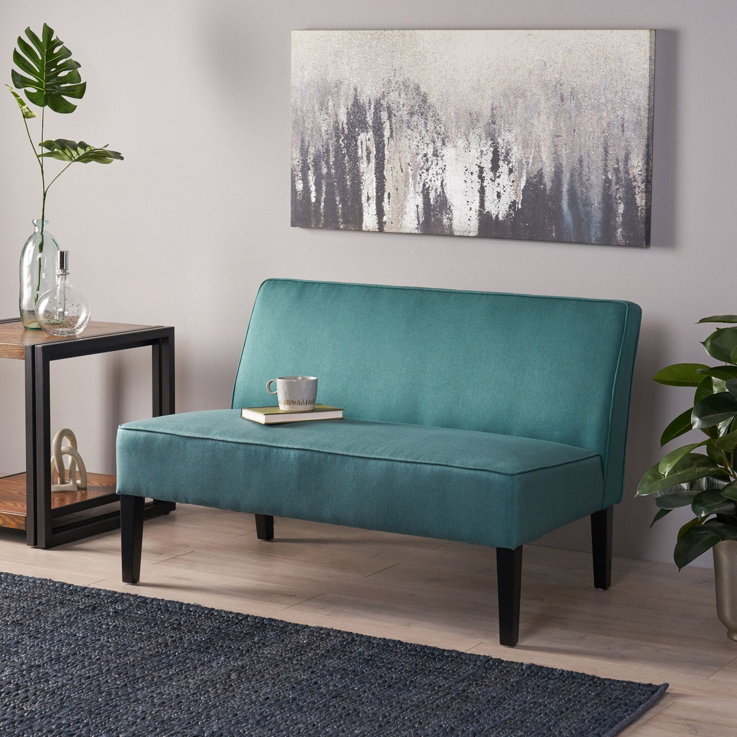 Contemporary Loveseat With Upholstered Fabric And Birch Wood Legs Noble House