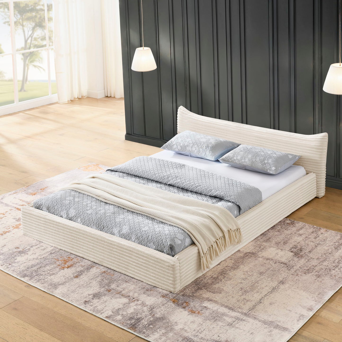 Modern Upholstered Bed Frame With Curved Headboard Home Essentials