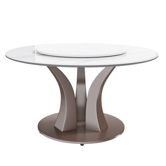 Table With Rotating Tray Scratch & Heat For Kitchen & Restaurant, 4 Chairs - White Home Essentials