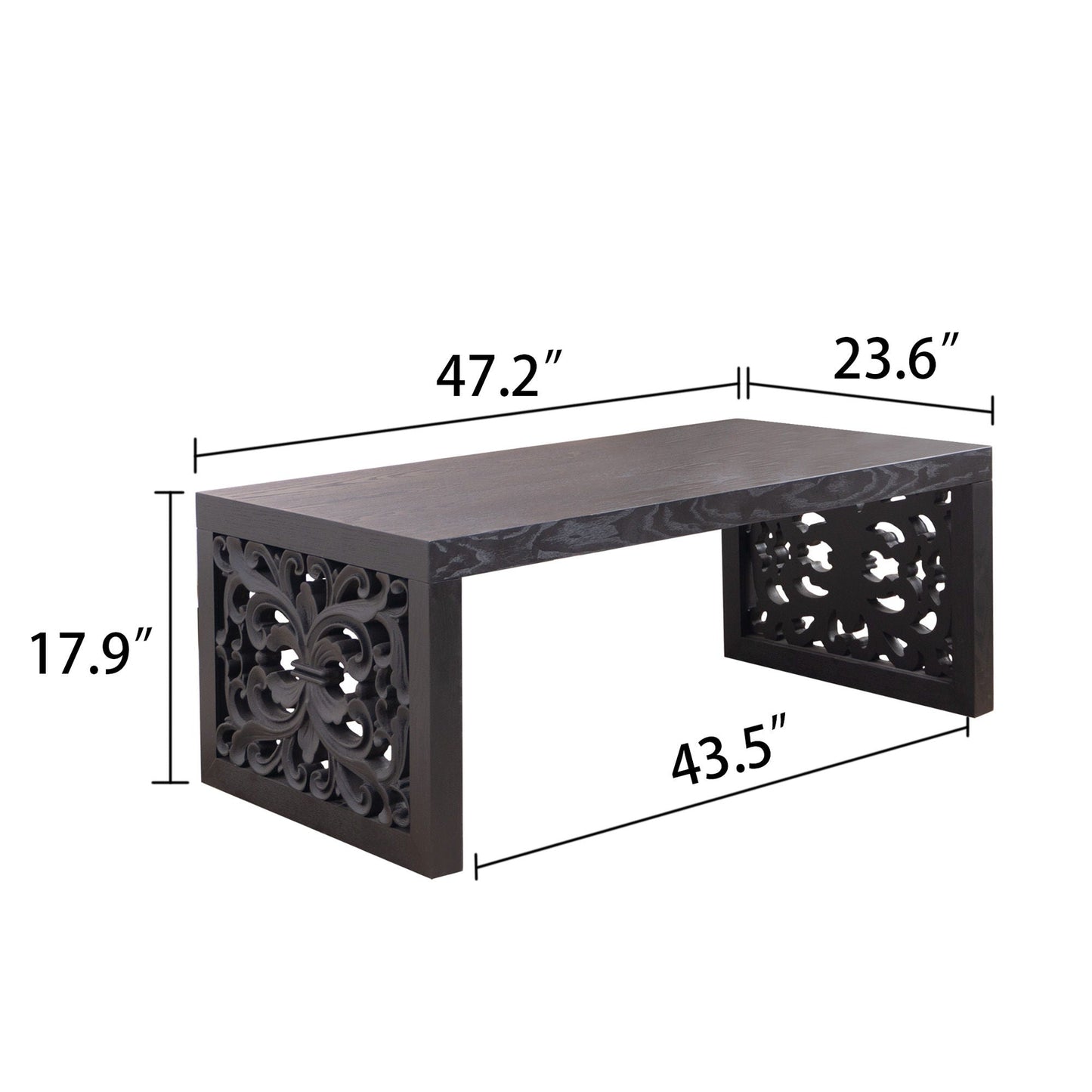 Rustic Carved Wood Coffee Table, Handcrafted Look With Ornate Side Panels Home Essentials