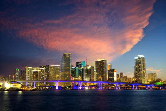 Temp Glass With Foil - Miami Skyline - Blue Classy Art