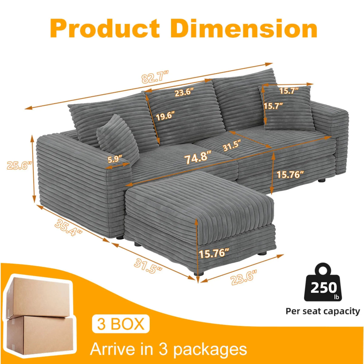 Deep Seat Convertible Sofa With Soft Pillows And Ottomans Home Essentials