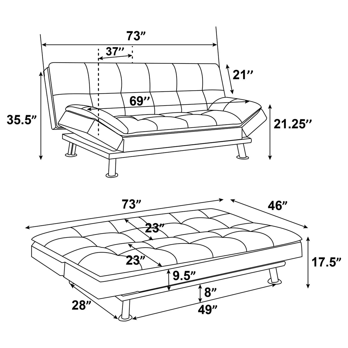 Kimpton - Upholstered Tufted Convertible Sofa Bed With Adjustable Arms Legs - White Furniture Max