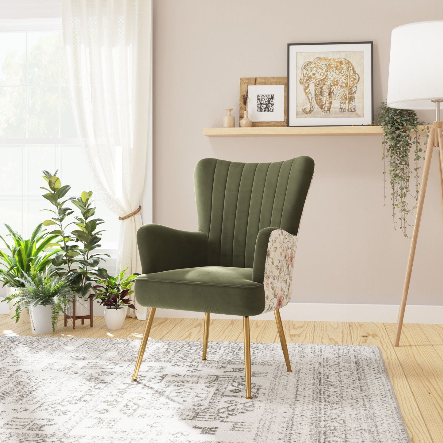 Accent Chair With Unique Print Fabric Emerald Home