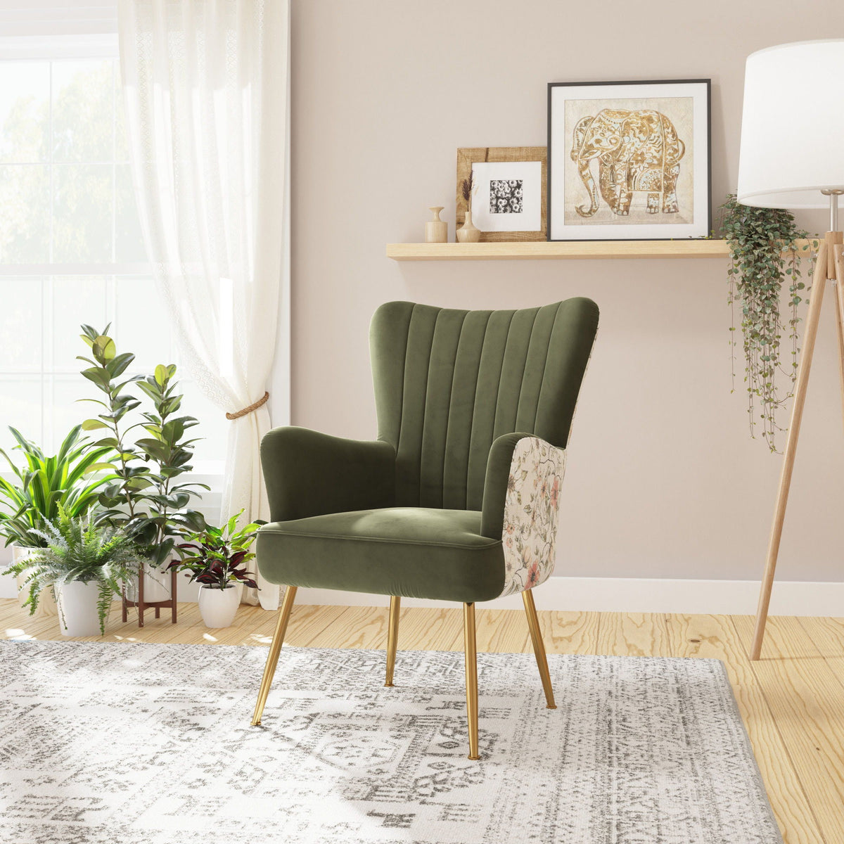 Accent Chair With Unique Print Fabric Emerald Home