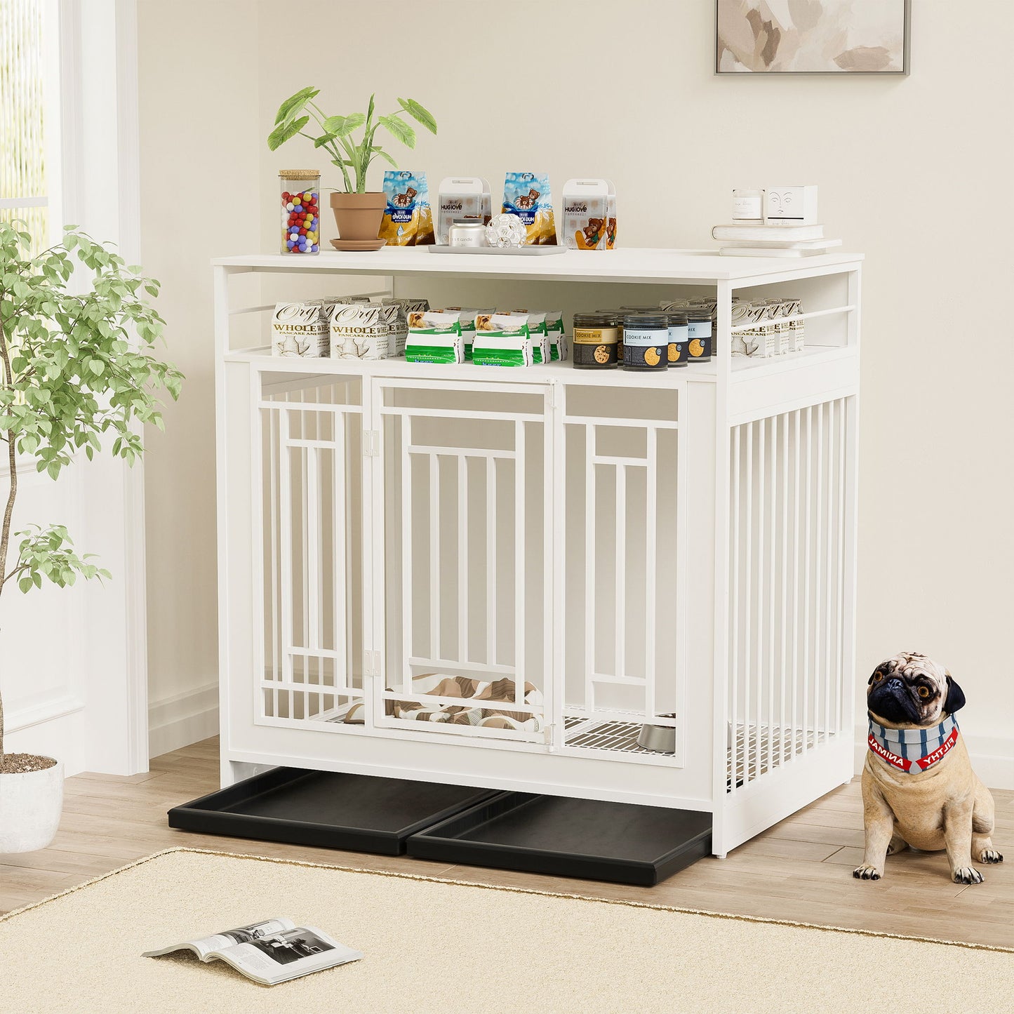 Wooden Dog Crate Furniture With Divider And Storage - White Daily Nest