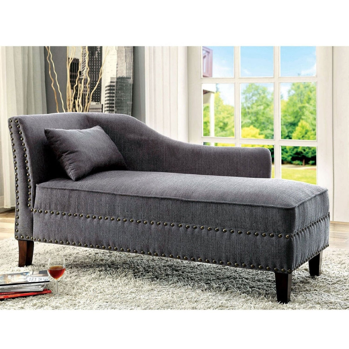 Chaise With Nailhead Trim And Plush Pillow Home Essentials