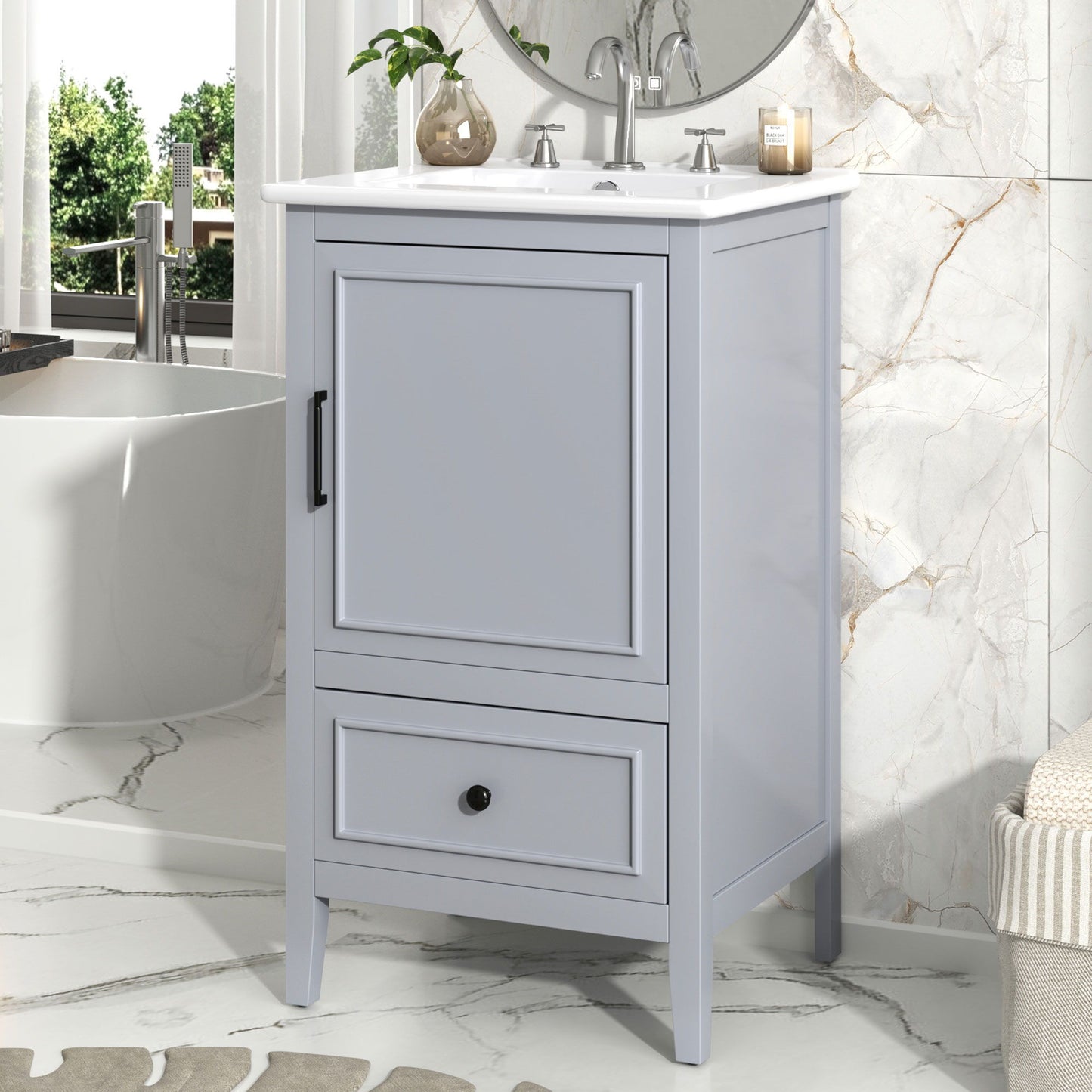 20" Bathroom Vanity With Sink, Bathroom Cabinet With A Door, Door Shelf Storage And Adiustable Foot Pads, A Drawer - Gray Noble House