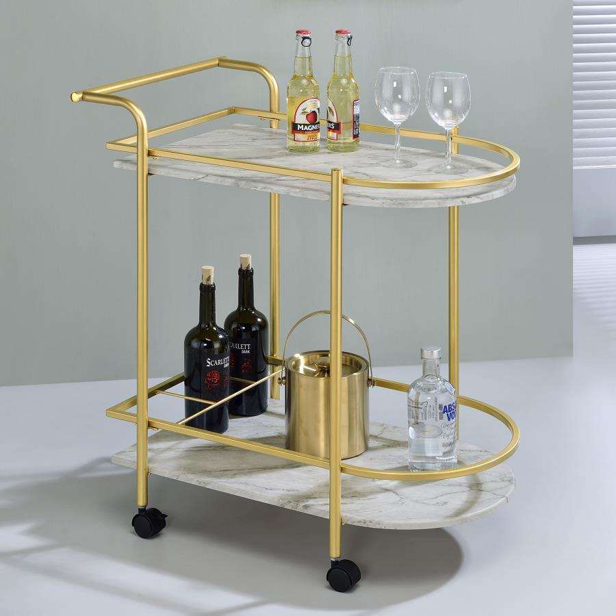 Desiree - 2-Tier Faux Marble Shelf Metal Bar Cart CoasterEveryday