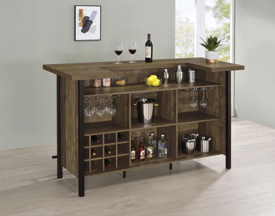 Bellemore - Freestanding Home Bar Wine Cabinet - Rustic Oak CoasterEssence