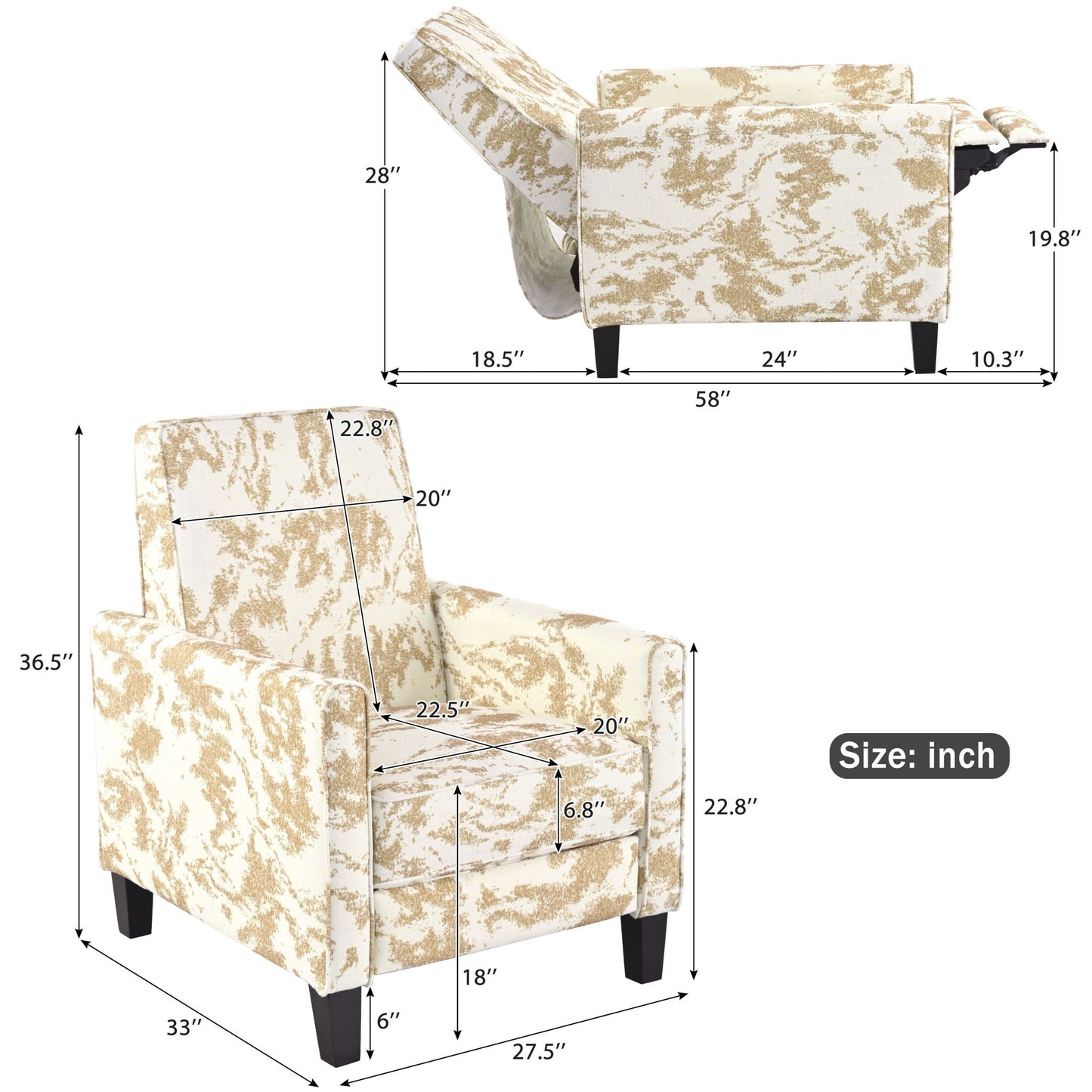 Push Back Upholstered Recliner Armchair Noble House