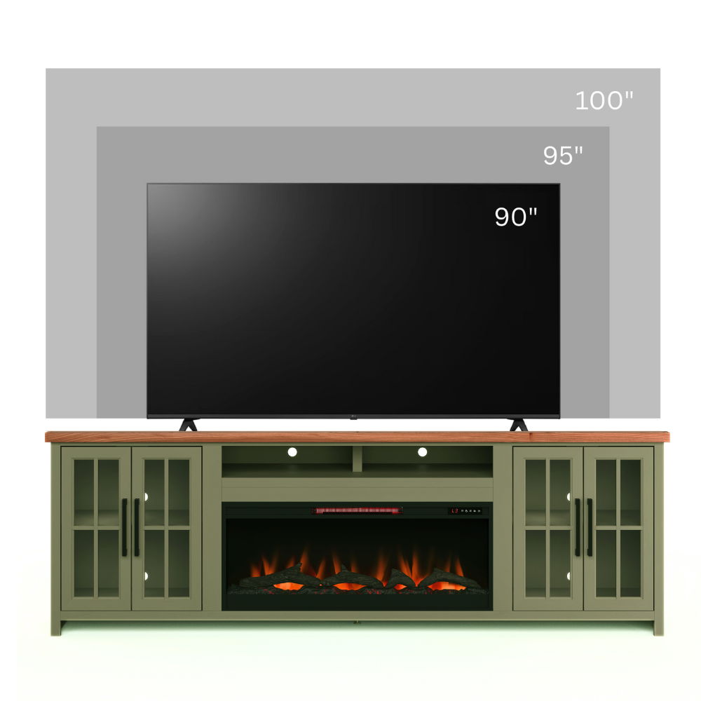 Vineyard - 97" Fireplace TV Stand Console For TVs Up To 100" - Sage Green And Fruitwood Finish Legends