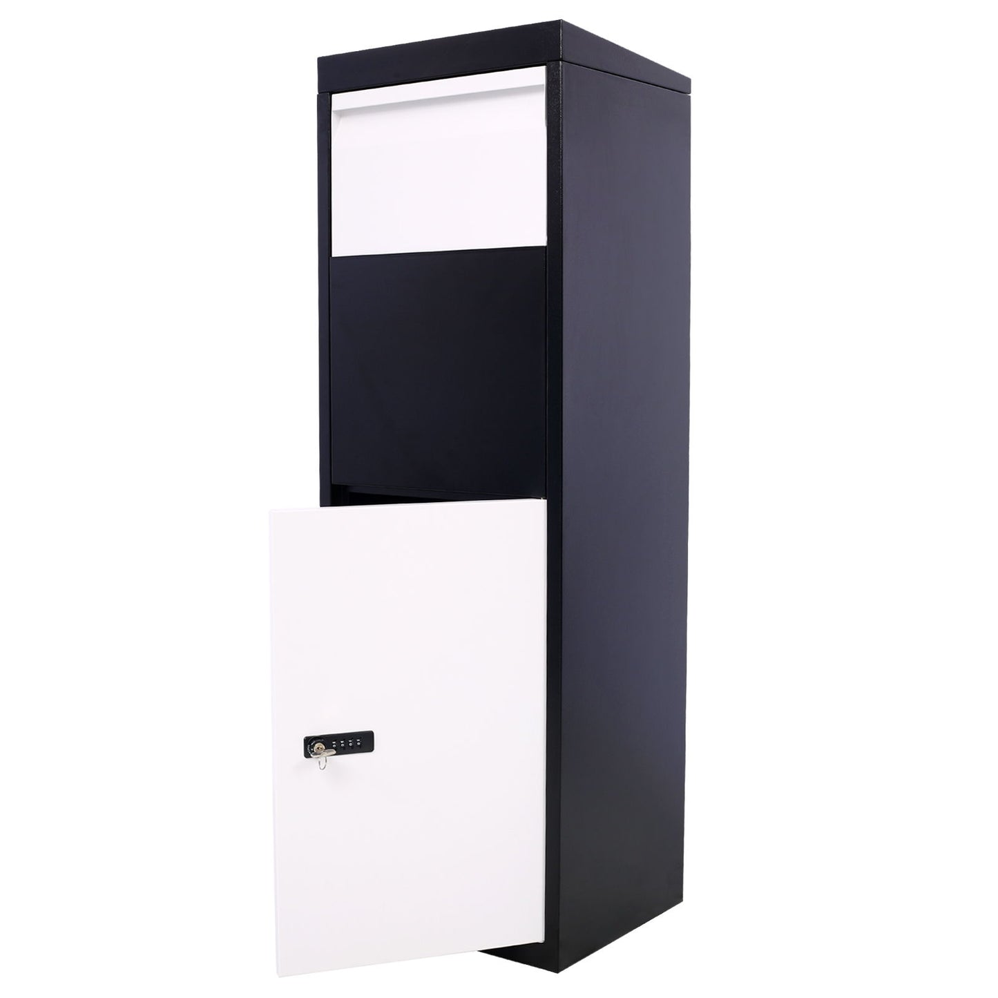 Package Delivery Box, Galvanized Steel Parcel Mailbox With Code Lock & Mounting Hardware, For Outdoor Porch, Curbside - White / Black Daily Nest